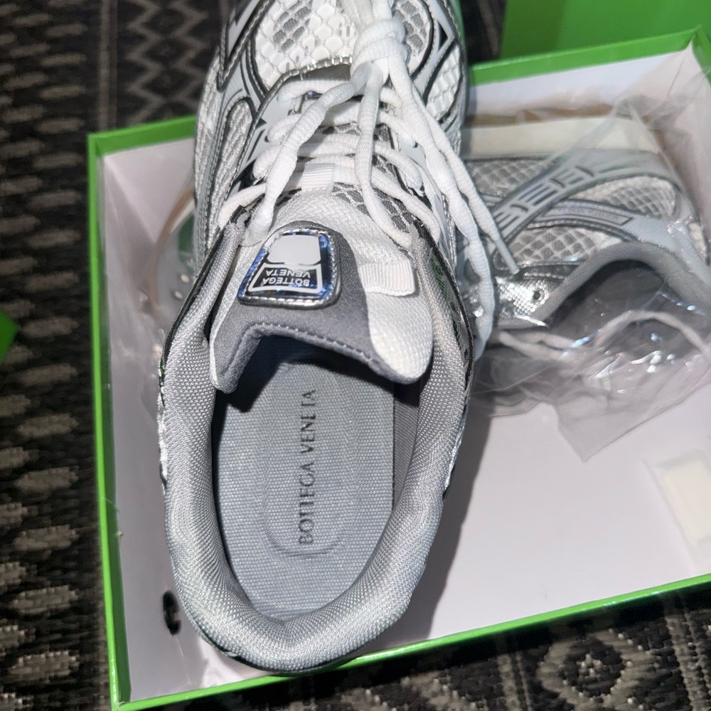 Bottega Veneta White Silver Green Men's Mesh Sneakers - Picture 3 of 4